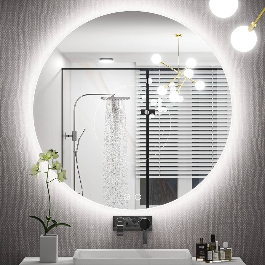 Keonjinn 28 Inch Round LED Mirror Backlit, Round Bathroom Mirror with Lights, 3 Color Temperature... | Amazon (US)