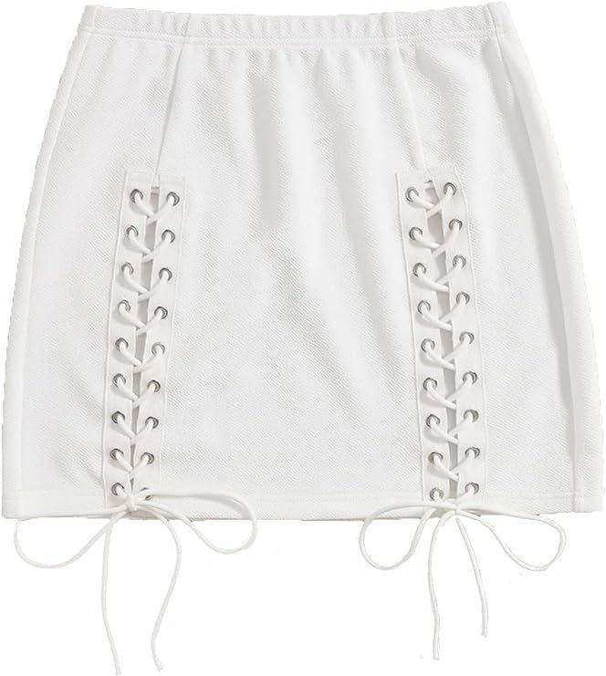 Verdusa Women's Mini Pencil Bodycon Skirt Lace Up Front Crisscross High Waist | Amazon (US)