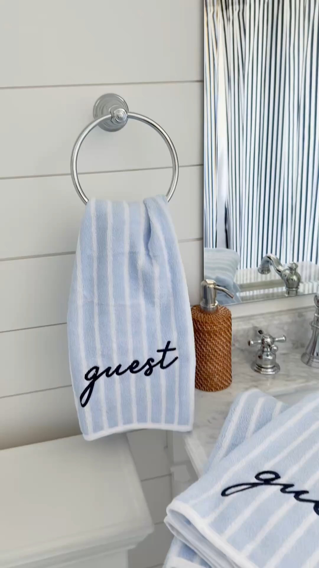 New blue and white stripe towels for our guests in our new bathroom 

#LTKFindsUnder100 #LTKHome