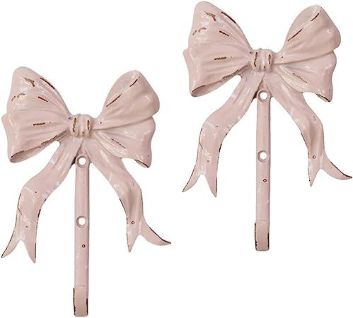 BOOMLATU Shabby Chic Large Wall Mounted Bow Hook,Decorative Pink Coat Hook for Scarf, Bag, Towel,... | Amazon (US)