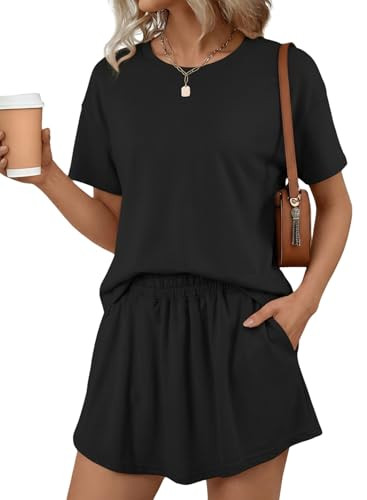 BLENCOT Lounge Sets for Women Summer 2 Piece Skirt Sets Casual Cropped Tee and Short Set Matching... | Amazon (US)
