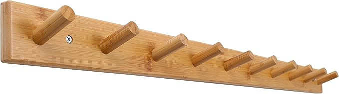 SKOLOO Wood Coat Rack Wall Mounted,10 Peg Long Bamboo Hook for Hanging Backpack Coat Towel Hat,16... | Amazon (US)