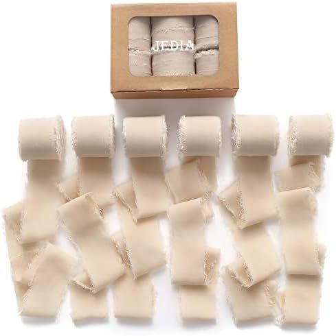 JEDIA Chiffon Ribbon, 6 Rolls Champagne Beige Handmade Fringe Chiffon Silk Ribbons, 1.5" x 7Yd Ch... | Amazon (CA)
