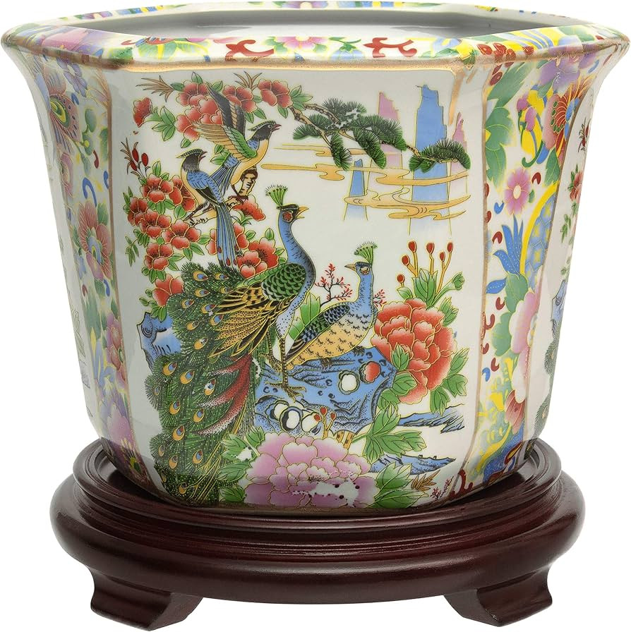 10" Satsuma Birds & Flowers Porcelain Flower Pot | Amazon (US)