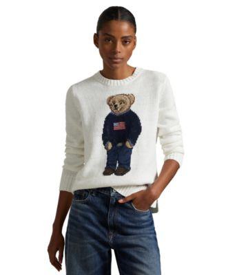 Polo Ralph Lauren Women's Polo Bear Linen-Cotton Crewneck Sweater - White | Macy's