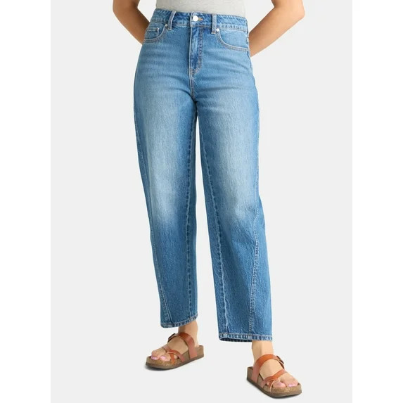 Time and Tru Women's High Rise Barrel Jeans, 26.5" Inseam, Sizes 0-20 | Walmart (US)