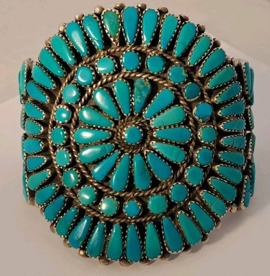 Huge 2.75" Wide Old Pawn Zuni Sterling & Natural Turquoise Cluster Bracelet Cuff | eBay US