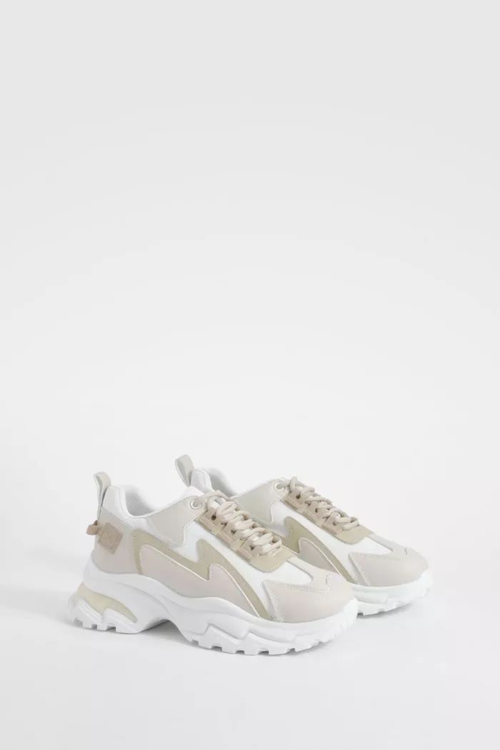 Chunky Panel Detail Lace Up Sneakers | boohoo (US & Canada)