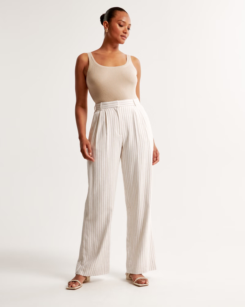 Women's Curve Love A&F Sloane Tailored Linen-Blend Pant | Women's | Abercrombie.com | Abercrombie & Fitch (US)