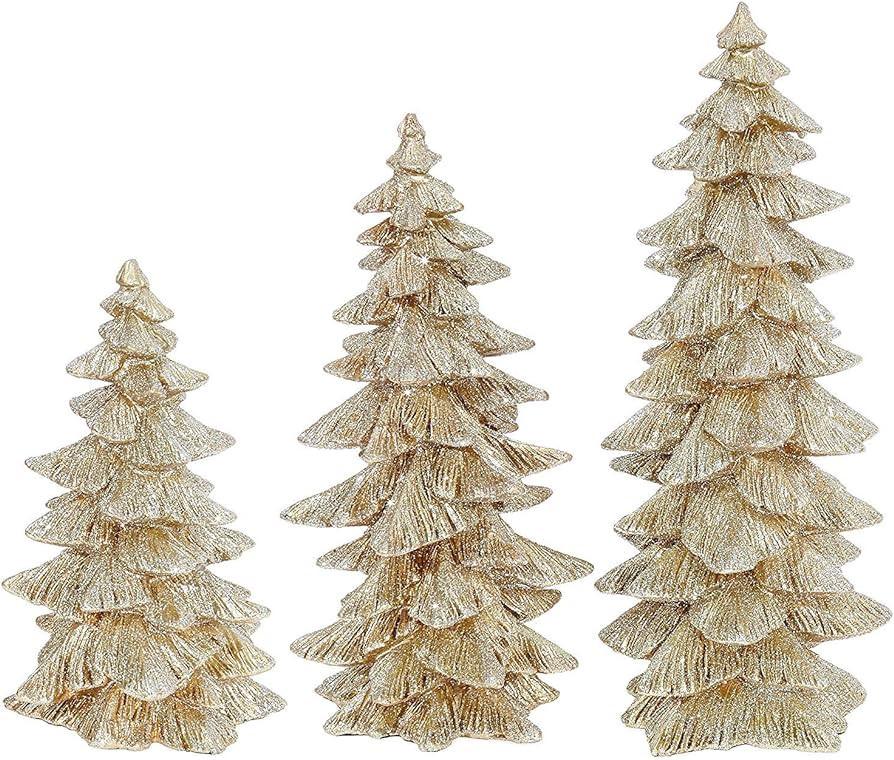 Raz Set of 3 Champagne Gold Glittered Christmas Trees- 6.5 inches to 9.5 inches Tall | Amazon (US)