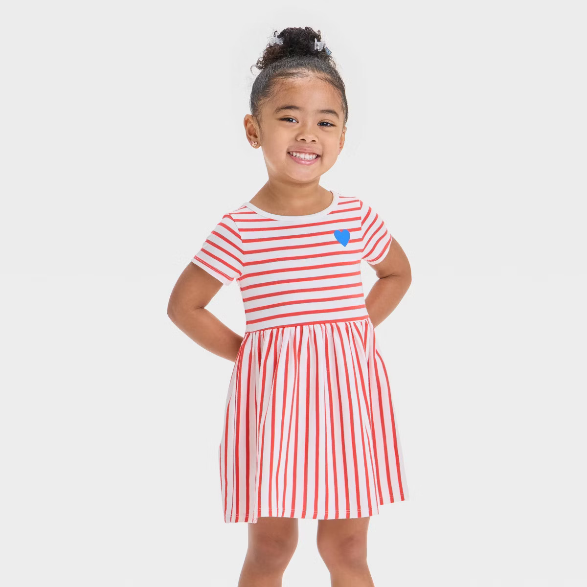 Toddler Girls' St. Patrick's Day Short Sleeve Dress - Cat & Jack™ Red 12M: Stripe Pattern | Target