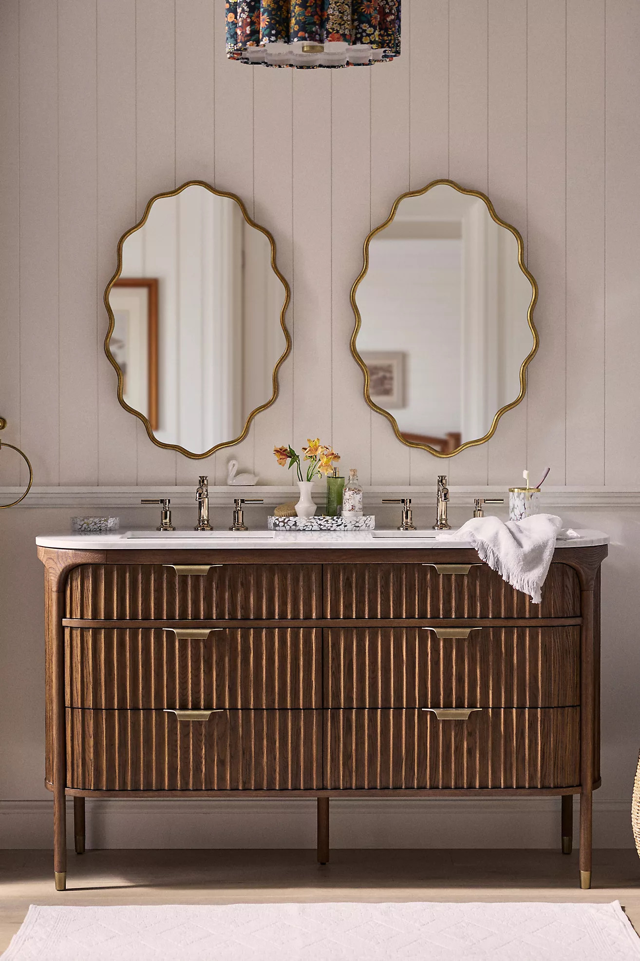 The Isla Marble-Top Fluted-Wood Double-Bathroom Vanity | Anthropologie (US)