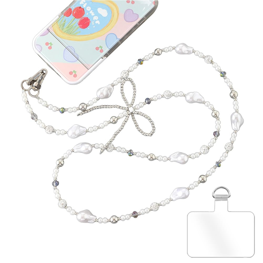 Phone Chain Crossbody Pearl Strap,Pearl Beaded Chain Shoulder Crossbody Lanyard with Phone Tether... | Amazon (US)