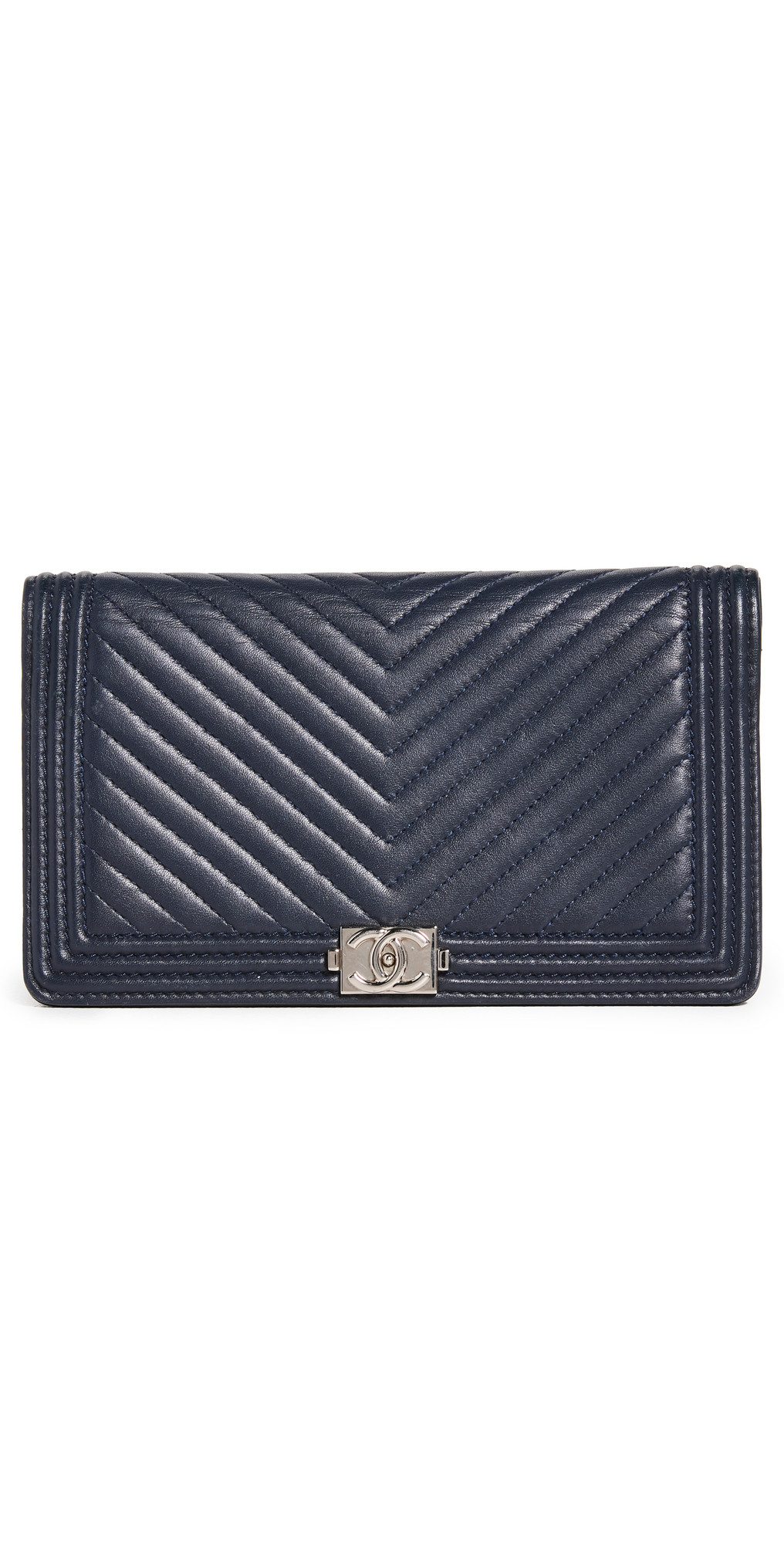 What Goes Around Comes Around Chanel Navy Lambskin Chevron Boy Long Flap Wallet | Shopbop