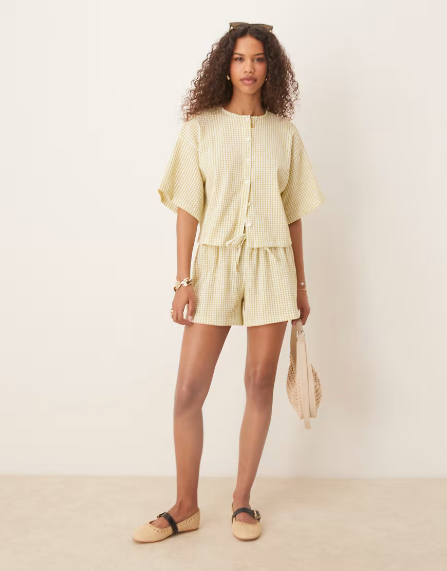 ASOS DESIGN textured check boxer short co ord in green | ASOS (Global)