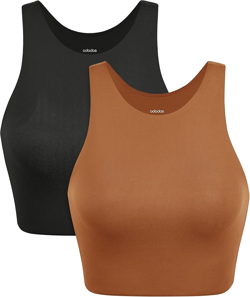 ODODOS 2-Pack Racerback Sports Bra for Women Medium Support Non Padded Yoga Bra with Band Sleevel... | Amazon (US)
