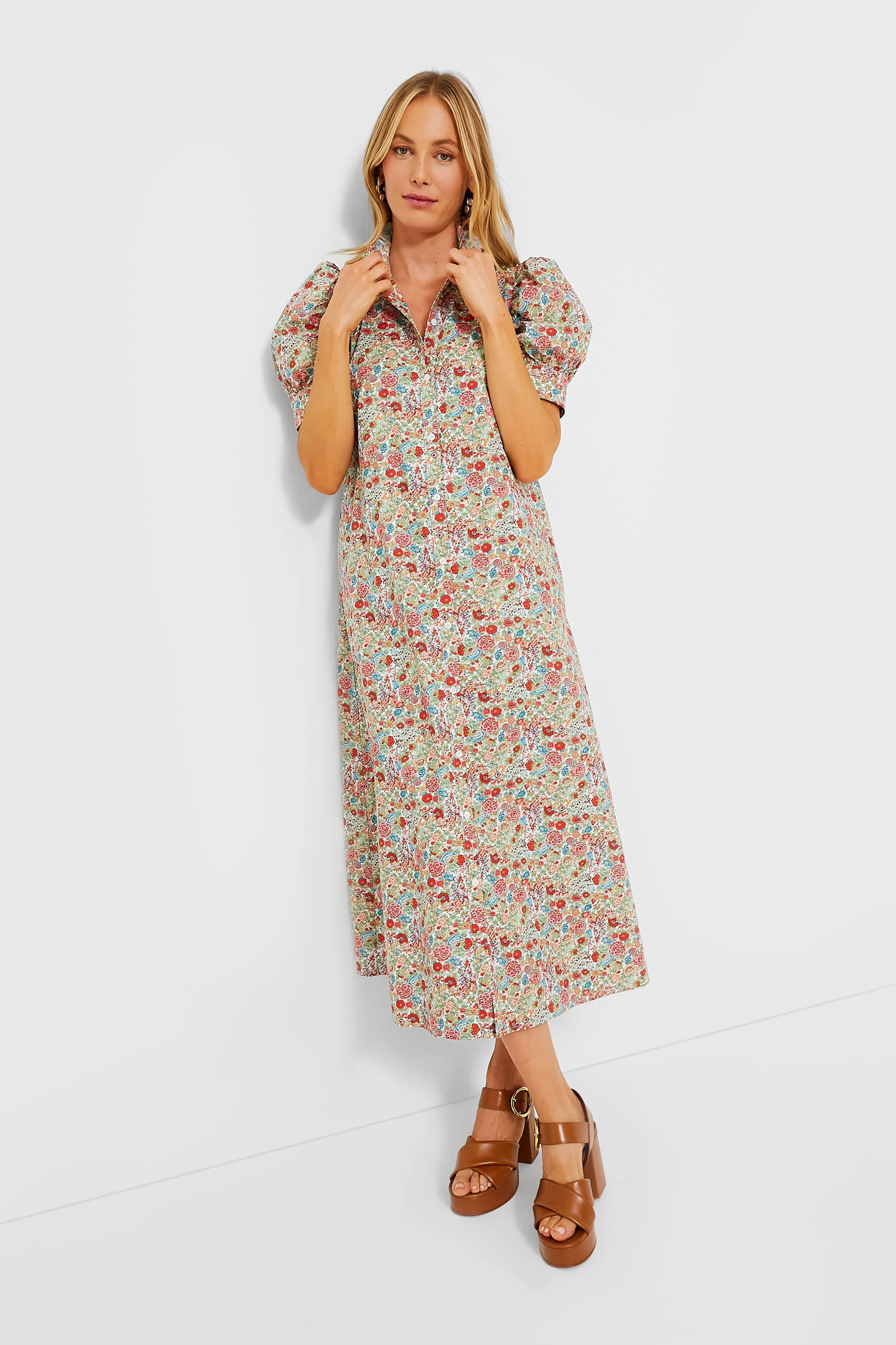 Red Floral Ruffle Collar Louisa Midi Dress | Tuckernuck (US)