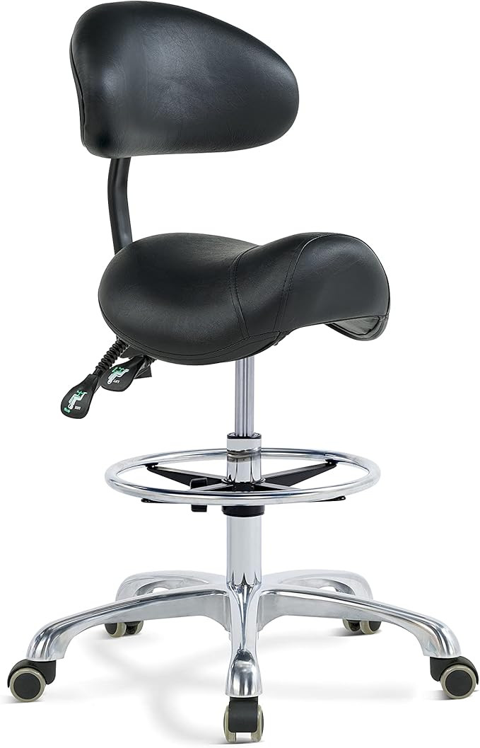 Grace&Grace Ergonomic Rolling Saddle Stool Chair with Wheels Adjustable Swivel Stool with Back an... | Amazon (US)