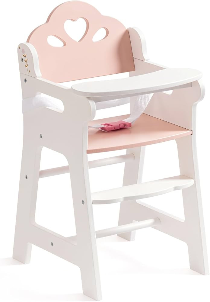 ROBOTIME Baby Doll High Chair, Pretend Play High Chair with Safety Belt and Footrest, Wooden Baby... | Amazon (US)
