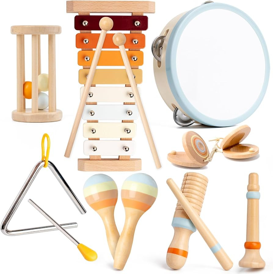 Baby Musical Instruments, Montessori Wooden Toys for Toddlers 1-3, Neutral Colors Percussion Inst... | Amazon (US)