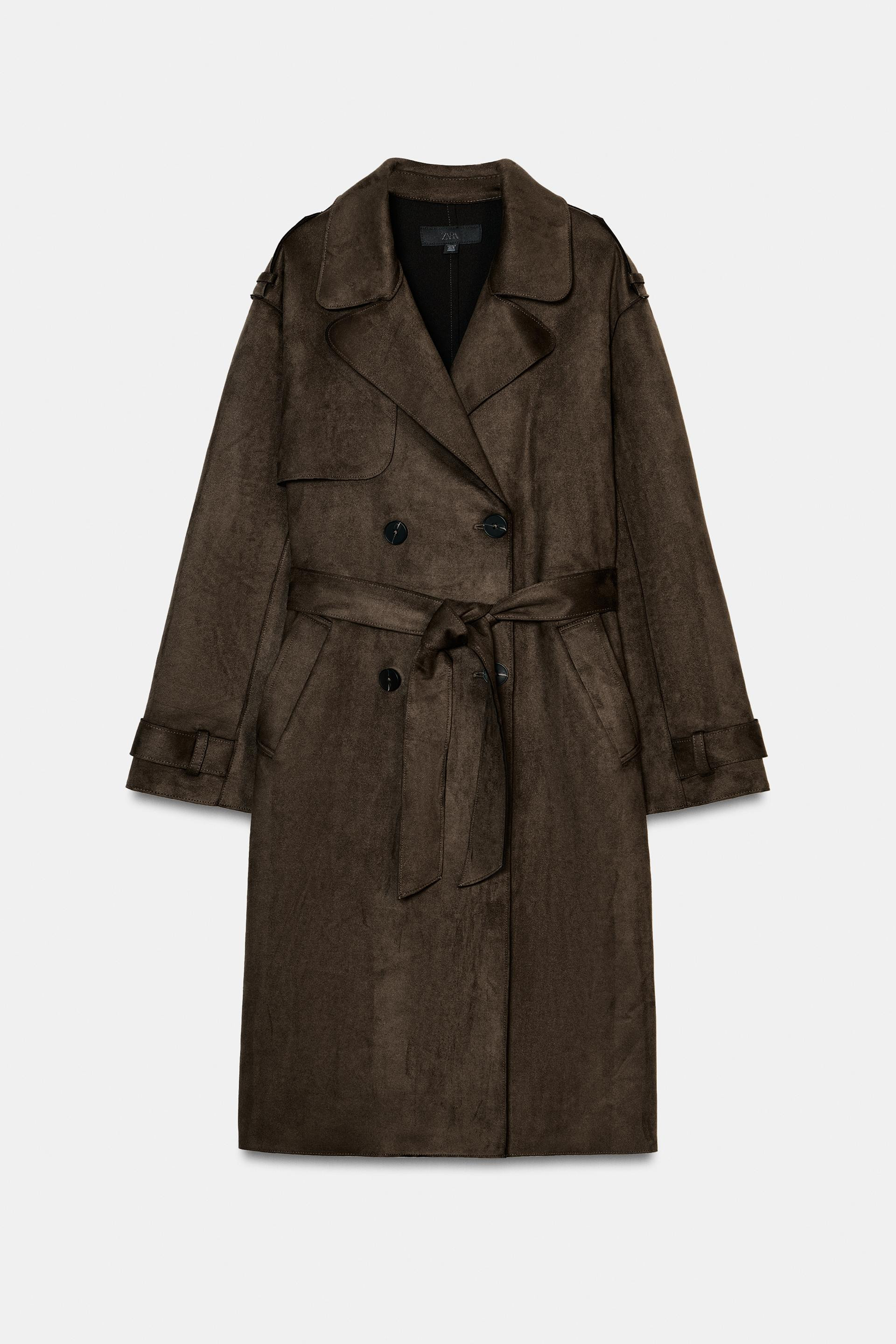 Zara - Long Suede Effect Belted Trench Coat - Brown - Xs - Woman | Zara US