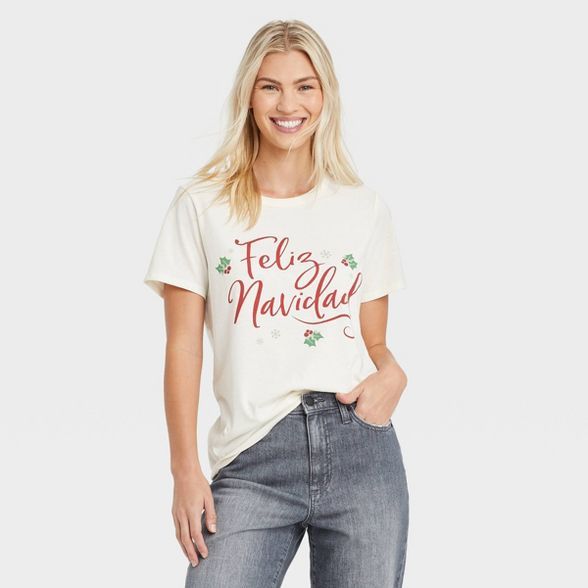 Women's Feliz Navidad Short Sleeve Graphic T-Shirt - Ivory | Target