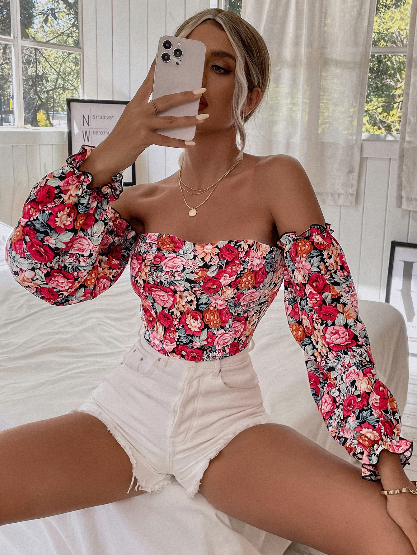 SHEIN Privé Floral Print Off Shoulder Blouse For Summer Vacation | SHEIN USA | SHEIN