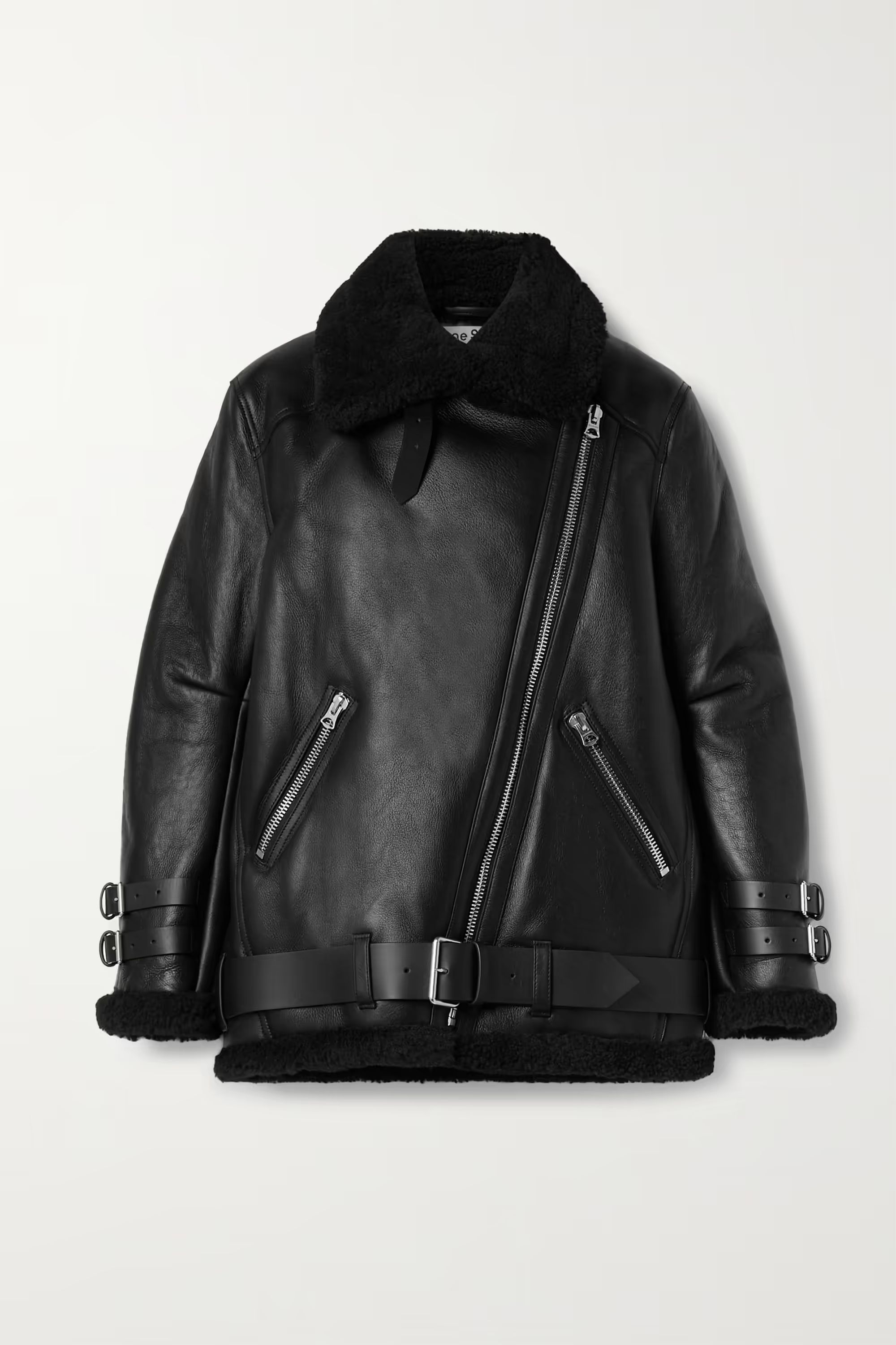 Black Leather-trimmed shearling jacket | ACNE STUDIOS | NET-A-PORTER | NET-A-PORTER (UK & EU)