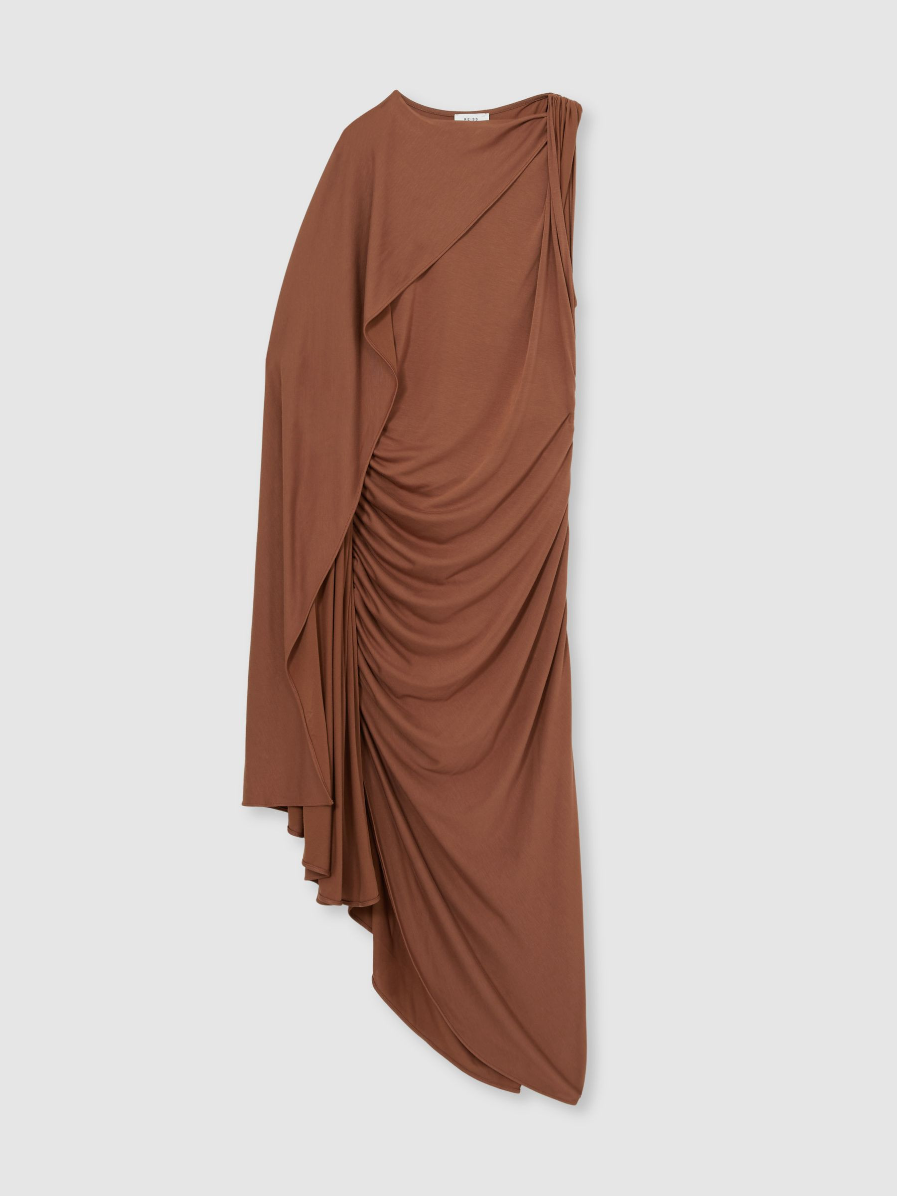Reiss Cape Sleeve Jersey Dress in Brown | REISS | Reiss US