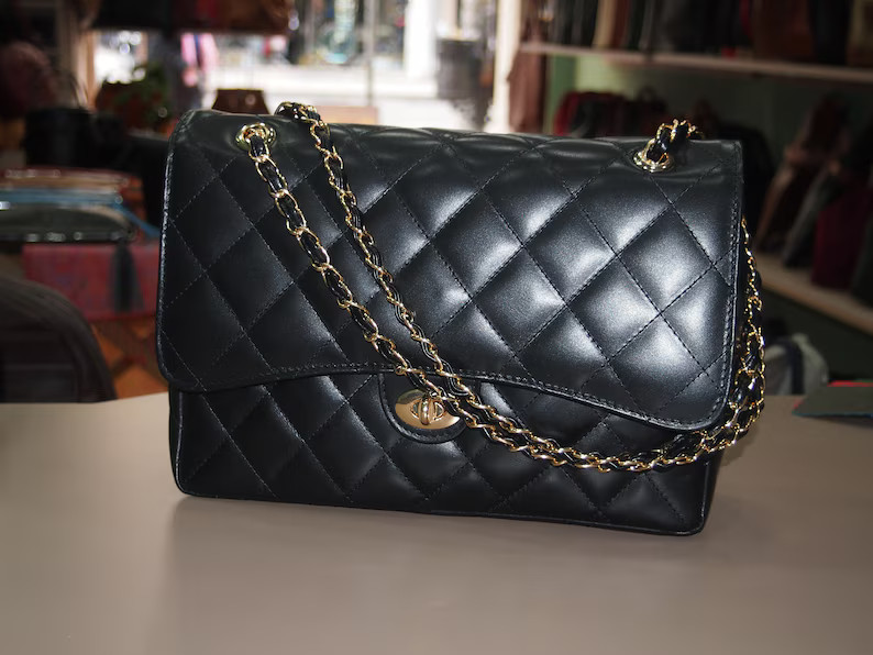 Classic Style XL DIAMONDS Genuine Leather Shoulder Bag, Quilted Elegant Bag, Minimalist Bag, Icon... | Etsy (US)