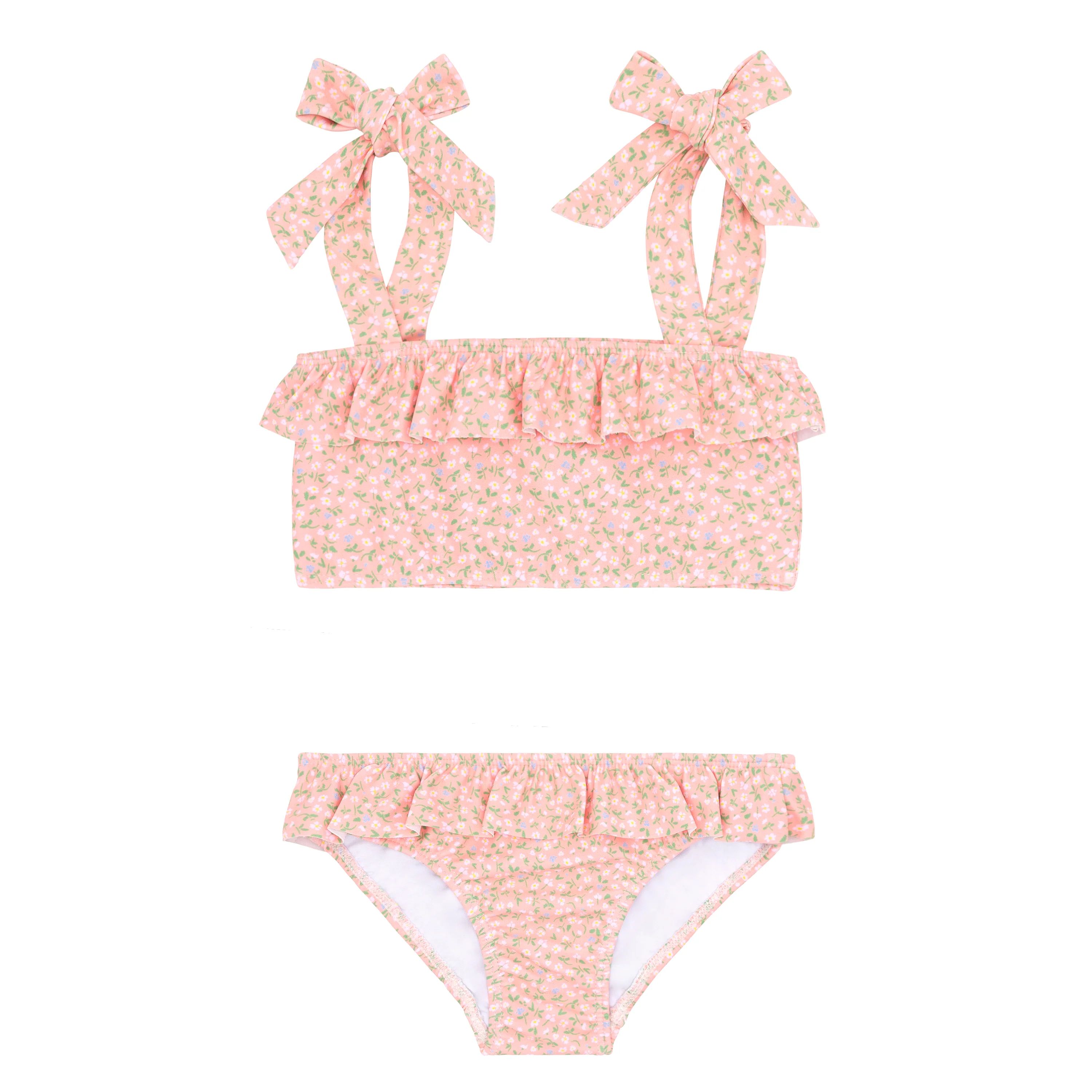 minnow x j.crew girls pink hibiscus ditsy bandeau bikini | minnow