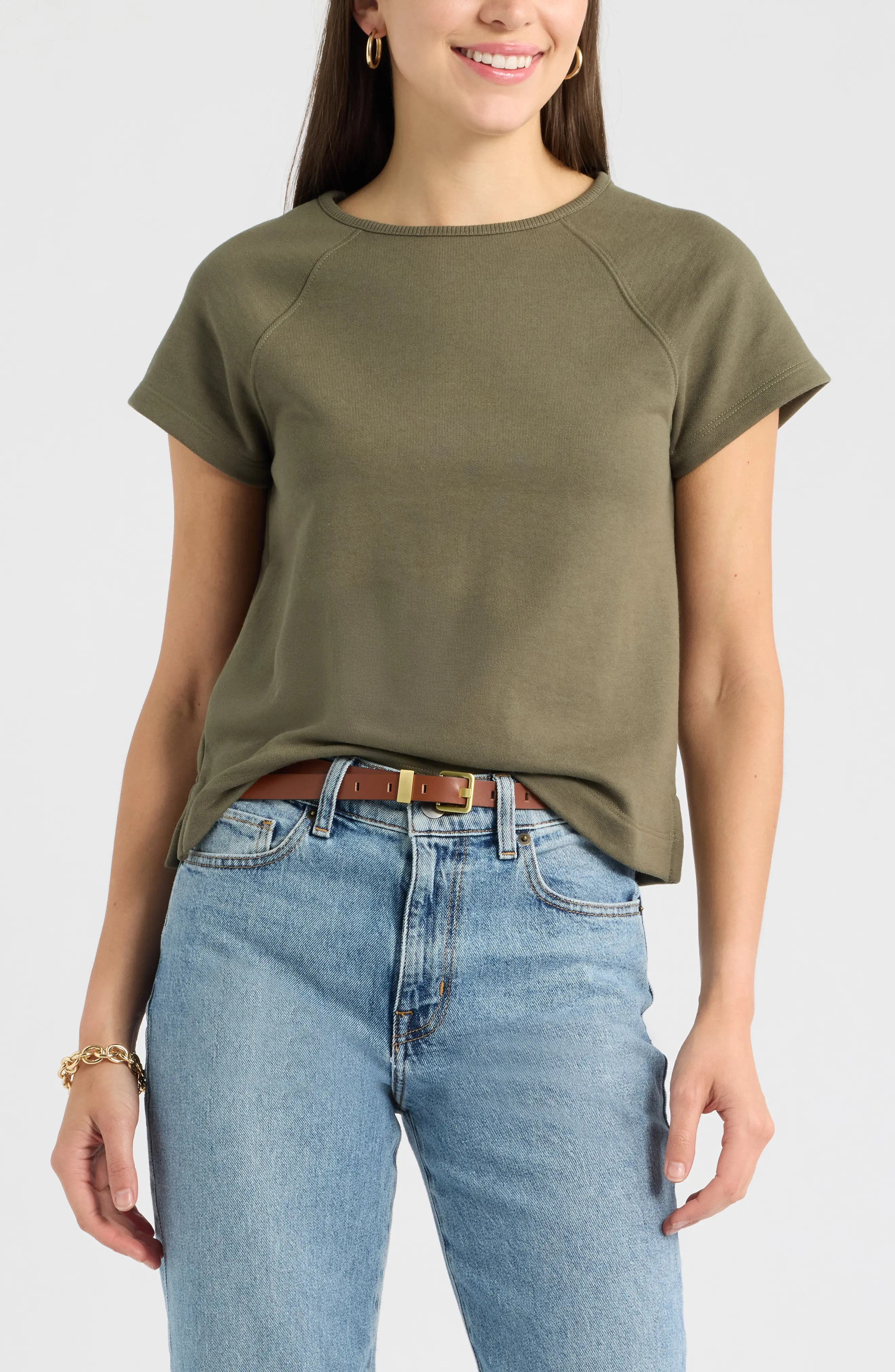 caslon(r) Short Sleeve Terry Sweatshirt in Ivory Cloud at Nordstrom, Size Medium | Nordstrom