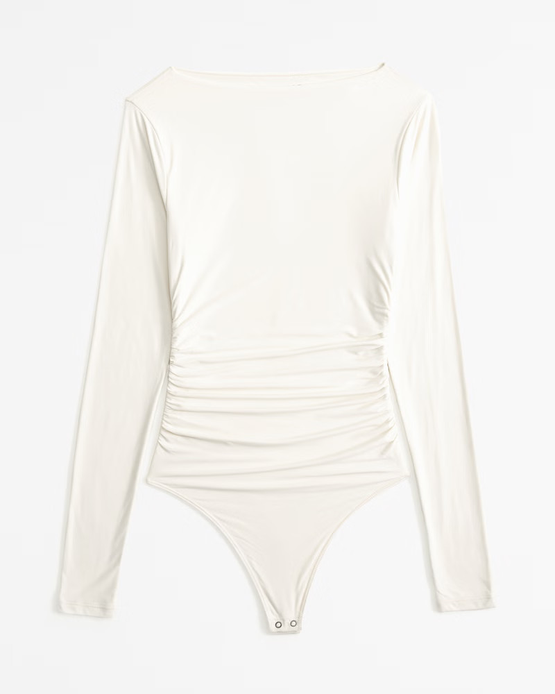 Women's Soft Matte Long-Sleeve Ruched Bodysuit | Women's Tops | Abercrombie.com | Abercrombie & Fitch (US)