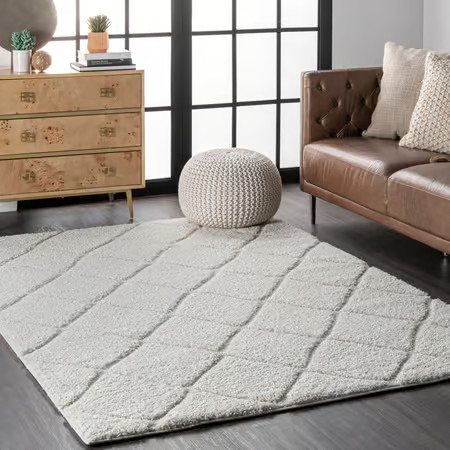White Classic Moroccan Trellis Shag Area Rug | Rugs USA