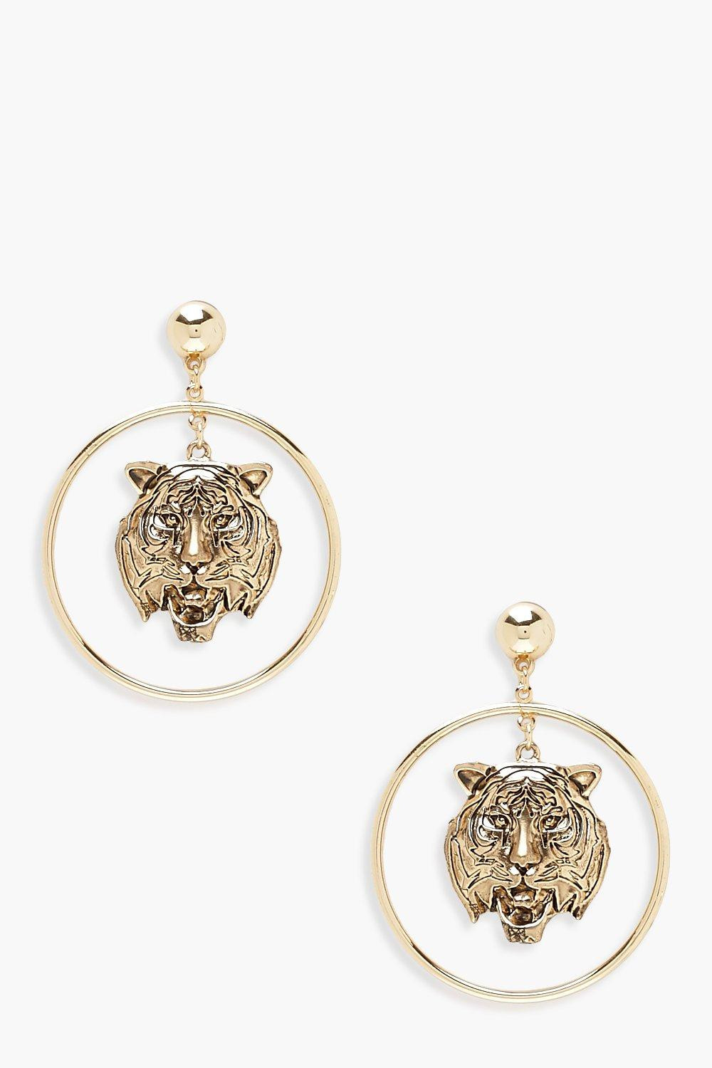 Boucles d’oreilles créoles à tigre | Boohoo.com (FR)