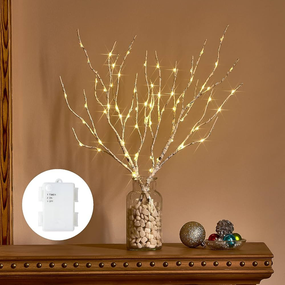 Birchlitland Lighted Birch Branches with Timer Battery Operated 18IN 70L Warm White LED Fairy Lig... | Amazon (US)