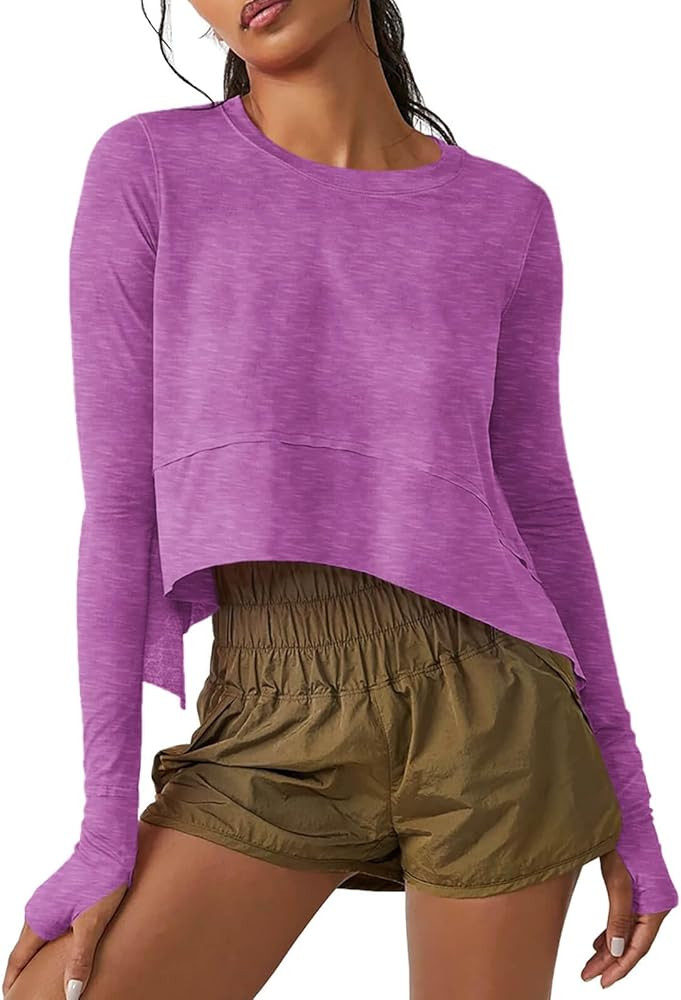 Aurgelmir Womens Casual Long Sleeve Crop Tops Tee Loose Workout Athletic T-Shirts | Amazon (US)