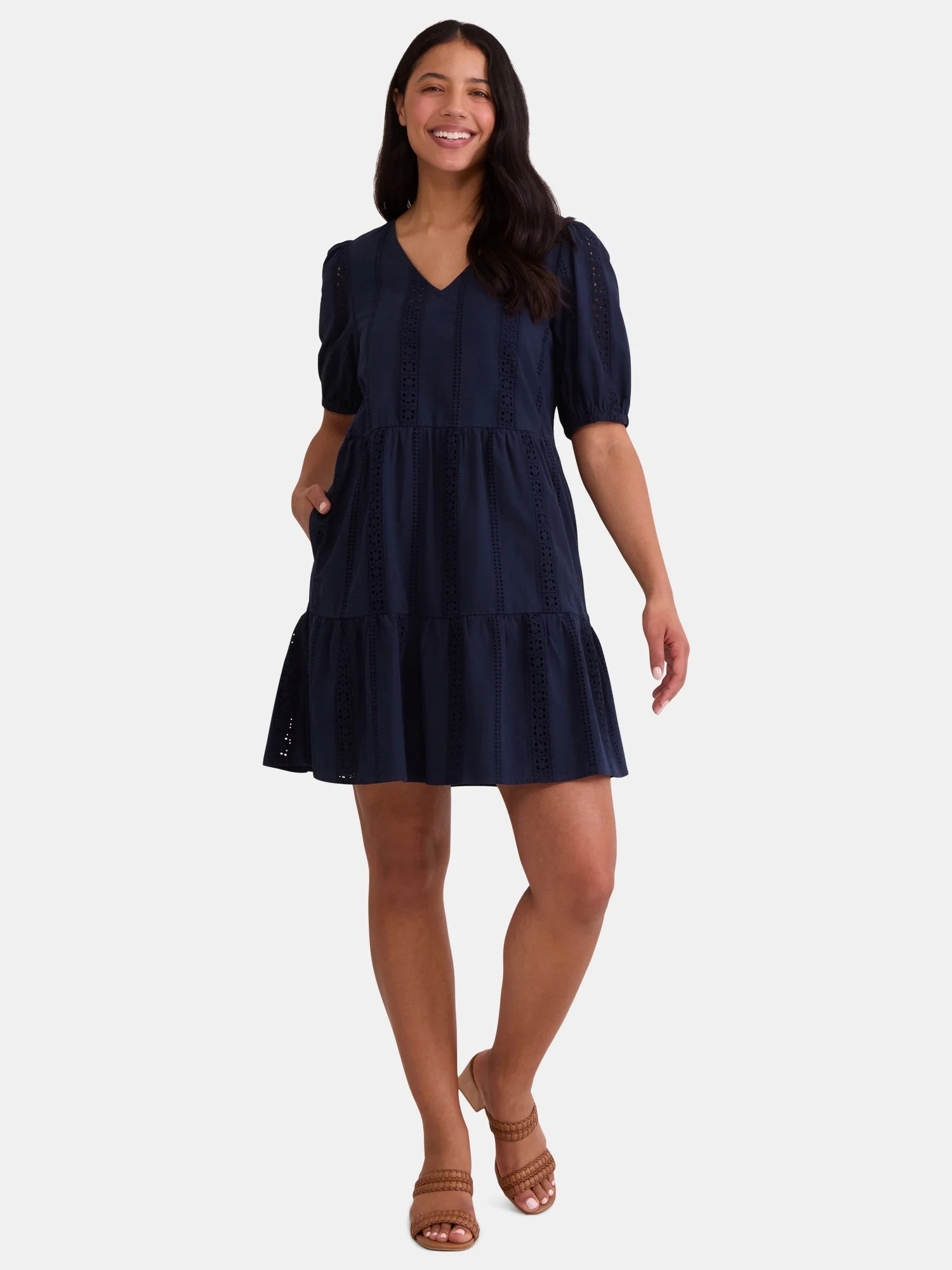 Time and Tru Women's Short Sleeve Eyelet Dress, Sizes XS-XXXL - Walmart.com | Walmart (US)