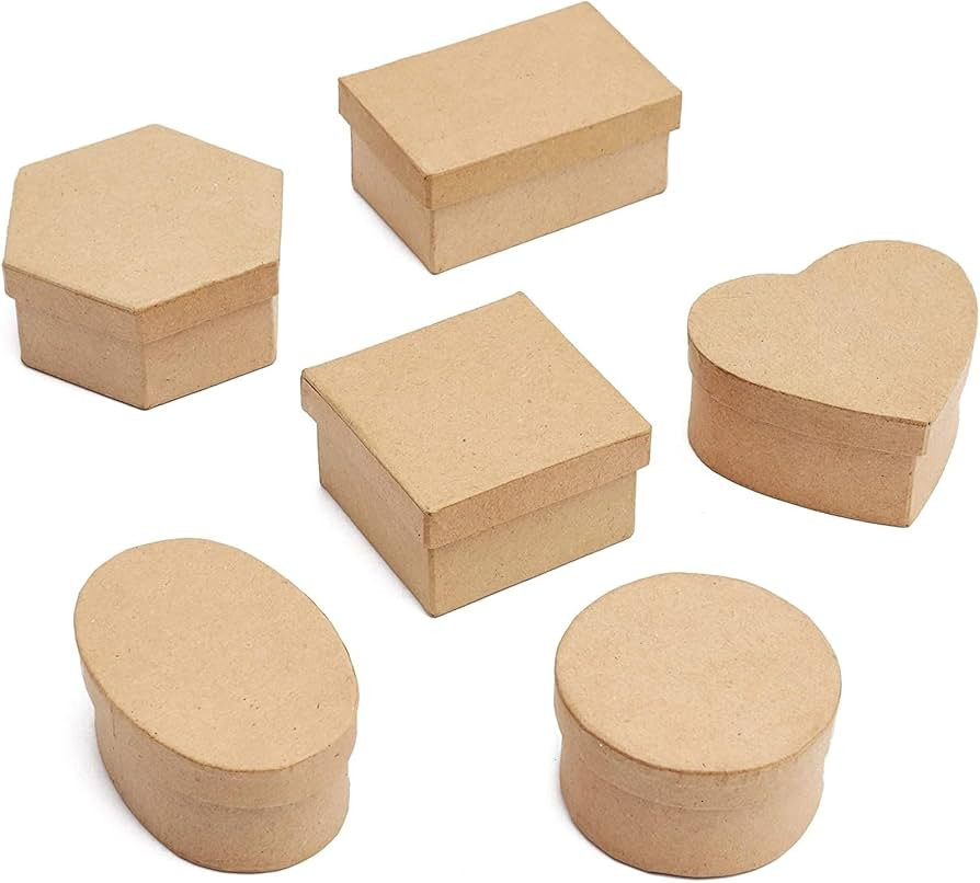 Juvale 6-Pack Mini Paper Mache Boxes with Lids - Brown - 6 Shapes, 3.4 x 3 to 2.7 in Diameter - D... | Amazon (US)