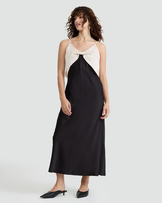 The F&F Edit Satin Bow Detail Strappy Slip Dress in Black | Tesco F&F