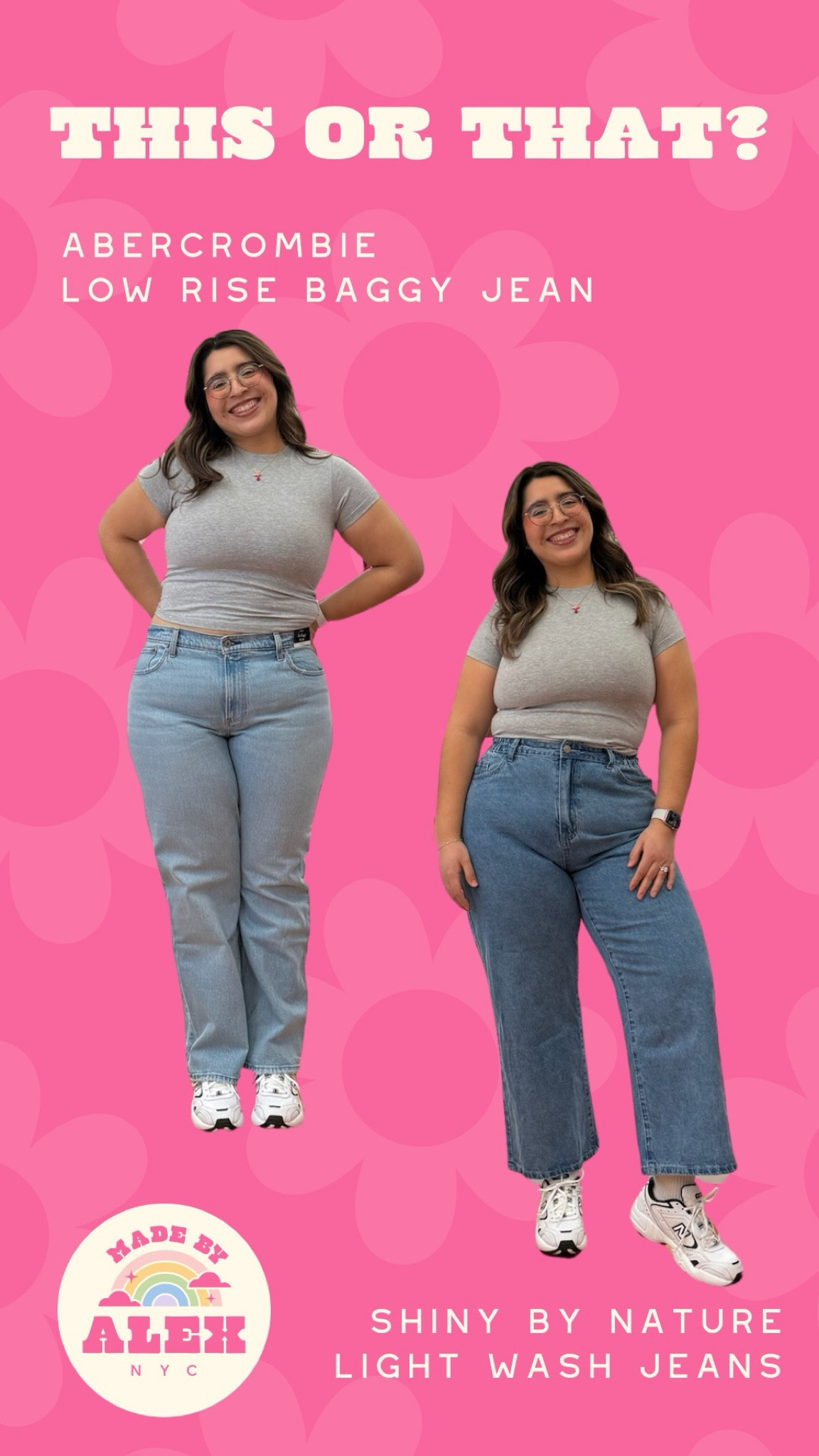 Abercrombie Low Rise Baggy Jean vs. Shiny by Nature Light Wash Jean 💛 

Midsize jeans - midsize denim - this or that - denim favorites - Abercrombie curve love jeans 

#LTKmidsize #LTKstyletip