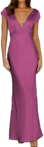 Halfisland Womens Summer Satin V Neck Cap Sleeve Backless Maxi Dress Elegant Twist Cut Out Midi D... | Amazon (US)