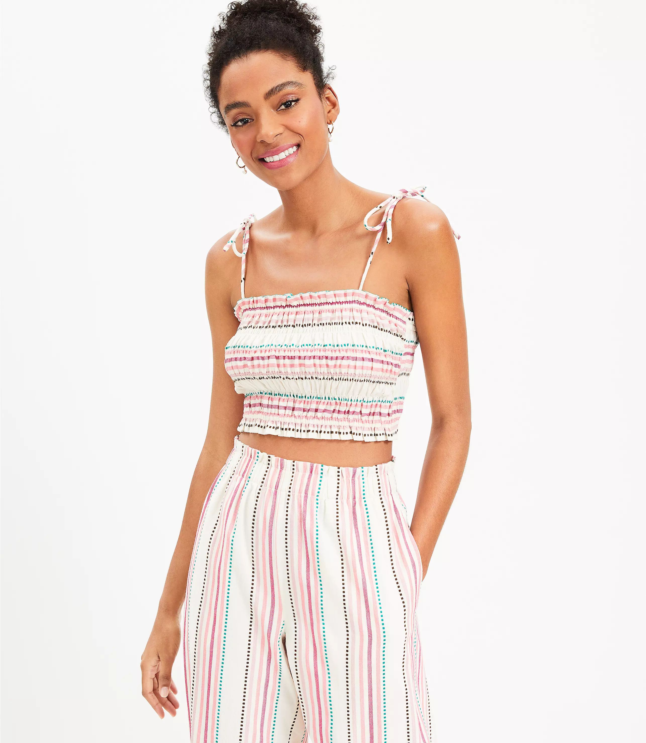 LOFT Beach Striped Smocked Tie Strap Top | LOFT