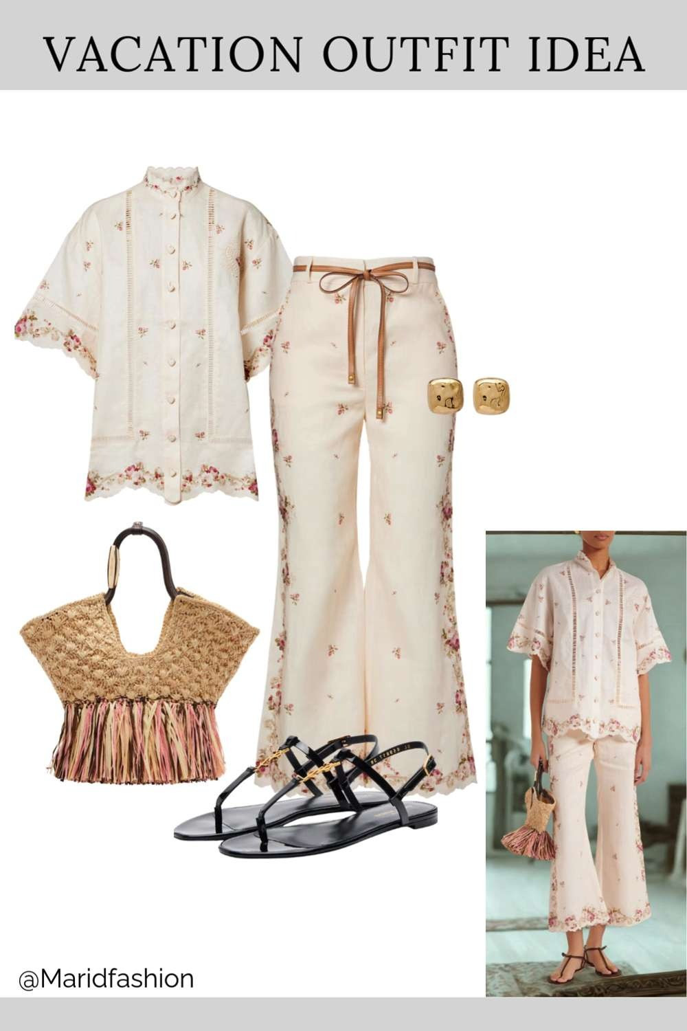 There is nothing more effortless than a matching linen set for a getaway. I’m living in this Patience floral linen shirt and flared pants combo—it’s breathable, chic, and perfectly tropical. 
I paired it with leather thong sandals and a small raffia tote for that ultimate "out of office" vibe. Don’t forget the sterling silver earrings for just a hint of polish! 
#LTKtravel #VacationStyle #ResortWear #LinenSet #FloralPrint #SummerOutfitInspo #RaffiaBag #BeachStyle #OOTD #HolidayWardrobe #EffortlessChic #PatienceFloral 

 #LTKSpringSale #LTKootd #LTKTravel