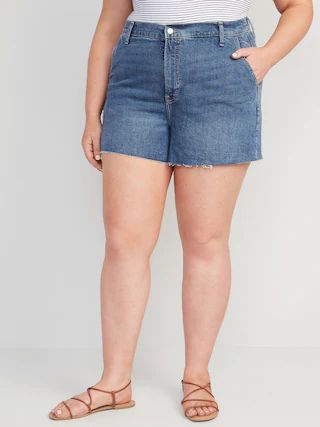 Higher High-Waisted Sky-Hi A-Line Cut-Off Workwear Jean Shorts for Women -- 3-inch inseam | Old Navy (US)