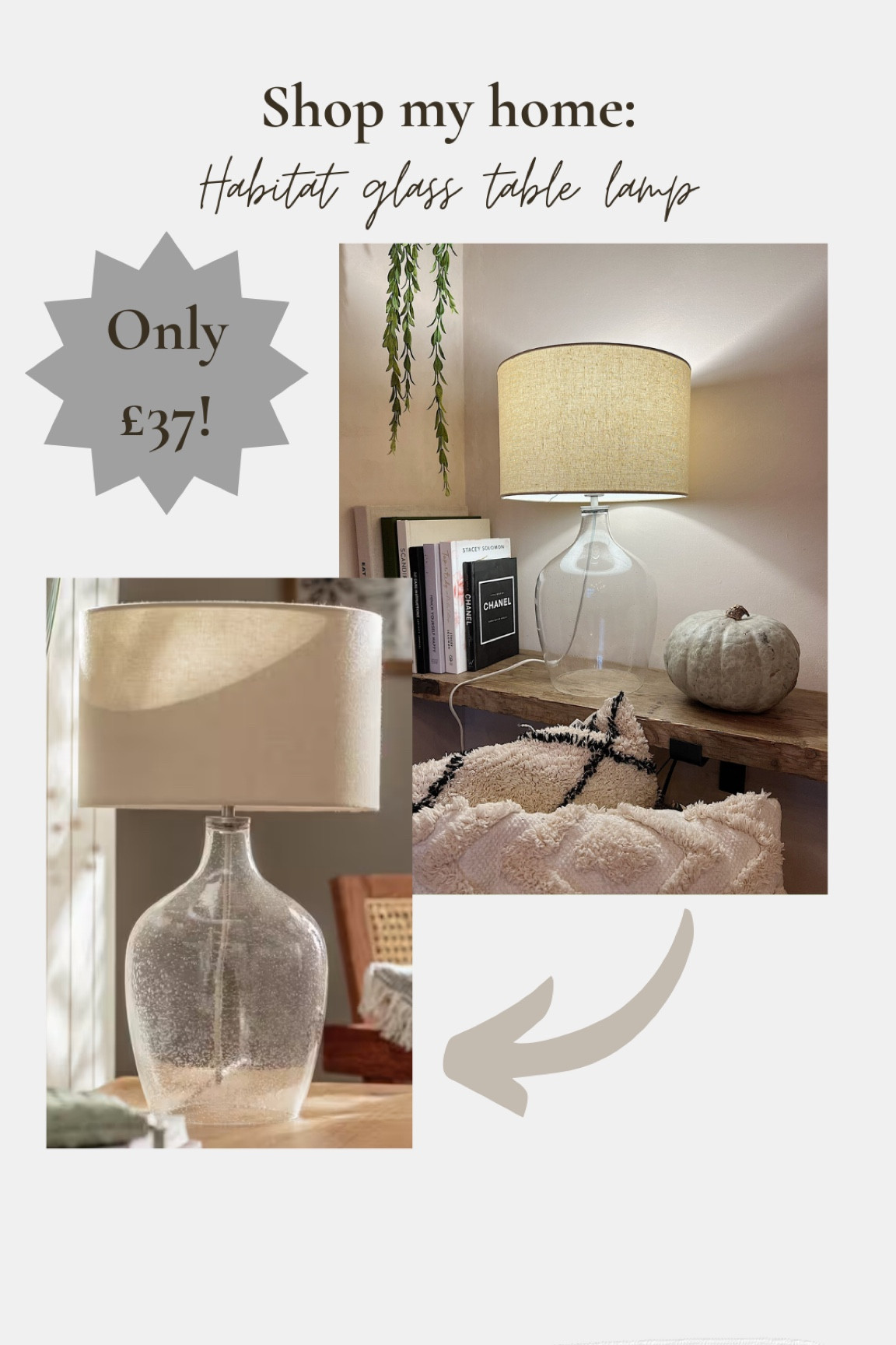 Shop my home: Habitat glass table lamp 🤍 #TableLamp #ShopmyHome #Under50 

#LTKSeasonal #LTKhome #LTKfindsunder50