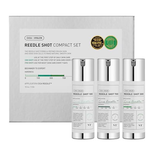 VT COSMETICS Reedle Shot Compact Set, Microneedling Serum Gift Set with Reedle Shot 100, 300, 700, Exfoliating, Anti-Aging, Travel Size Skincare for Women (0.34 oz / 10ml Each) | Amazon (US)