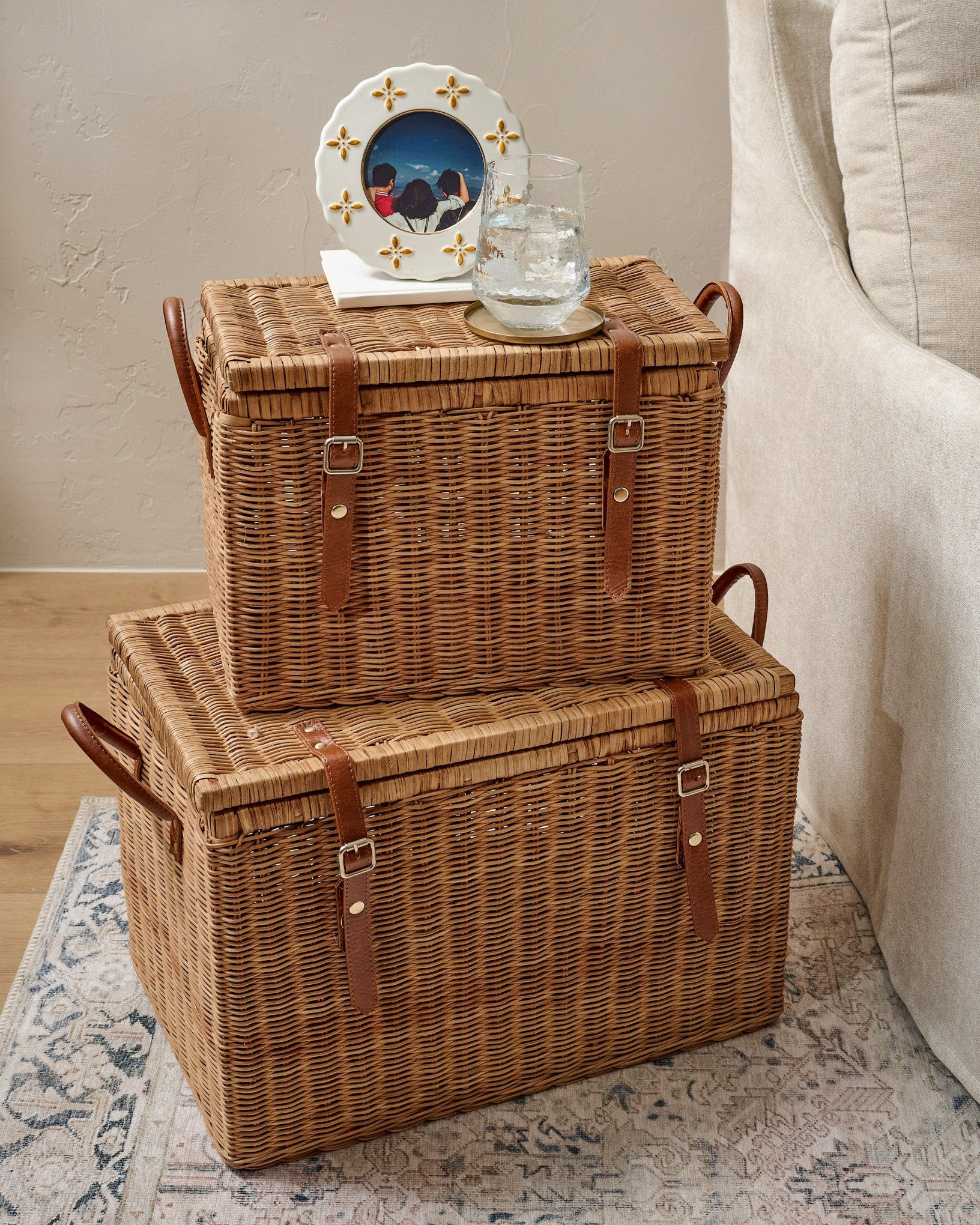 Reid Woven Storage Trunk with Leather Handles | Magnolia