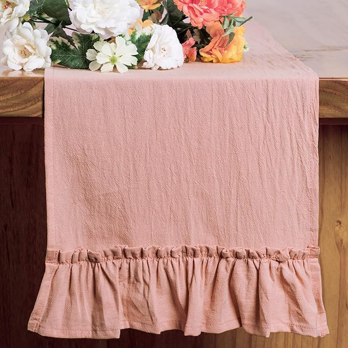 Letjolt White Table Runner Cotton Table Runner Ruffle Rustic Fabric Decor Spring Wedding Baby Sho... | Amazon (US)