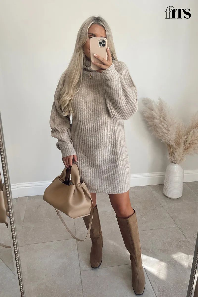 Knitted Roll Neck Jumper Dress | In The Style (UK)